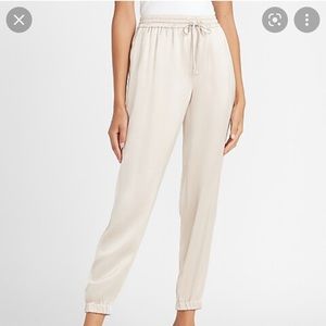 High Waisted Satin Cinched Hem Drawstring Jogger Pant